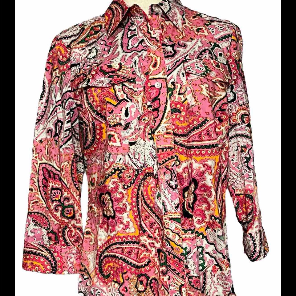 Jones New York Women’s Small Candy Apple Pink Paisley Print Long